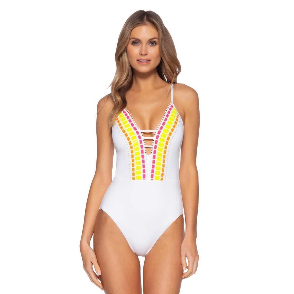 BECCA Women's White French Trellis One-Piece Swimsuit S NWT